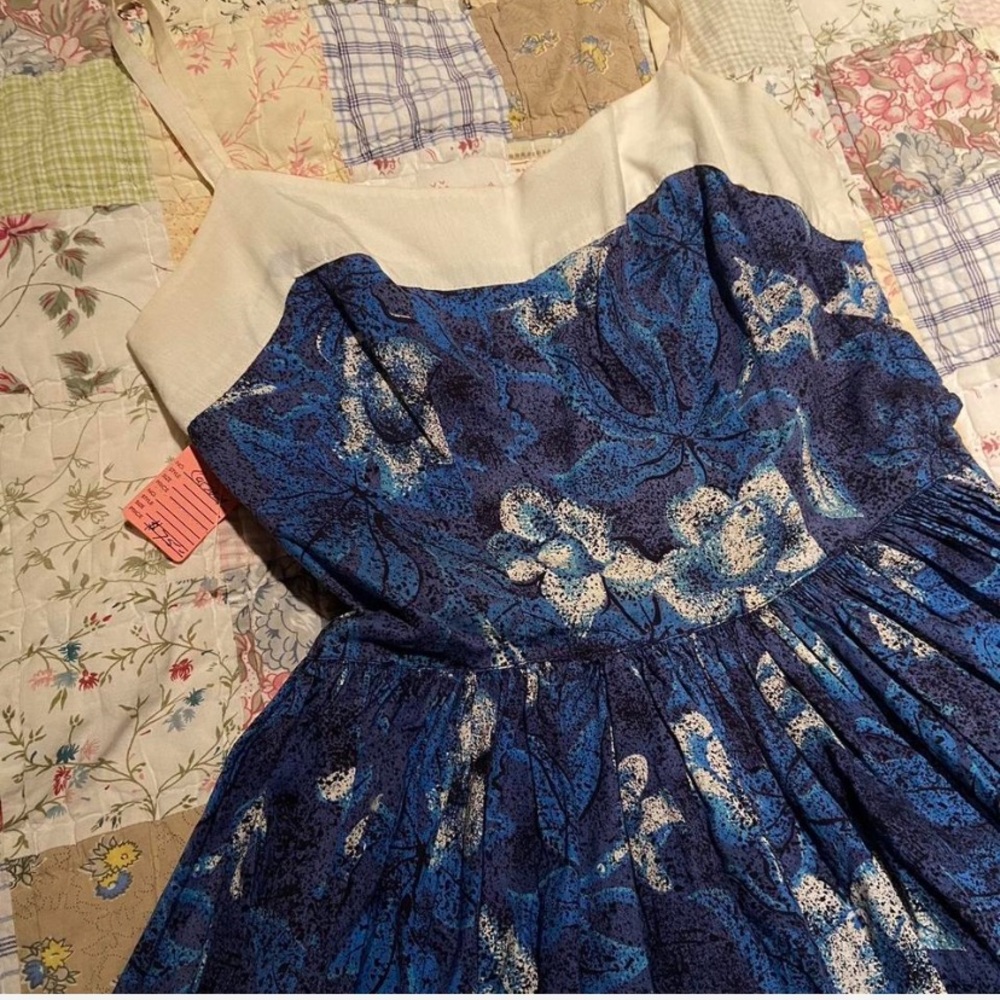 vintage handmade floral dress bought in Los Angeles boutique